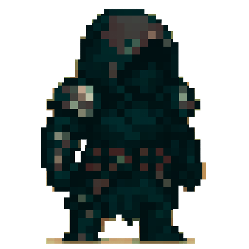 I uploaded your image (example) to the AI, set up a prompt to write, and created it using it: Prompt for creating 2D RPG hero sprites:

Character type:

A man in dark, heavy, hooded armor.

The image of a hidden hero, reminiscent of an assassin or a grim warrior.

Clothing and armor:

Hood concealing the face (no distinct features).

Dark armor with metal plates on the shoulders and arms.

A belt with several pouches or knives, possibly a dagger or short sword, hanging from the belt.

Twisted or