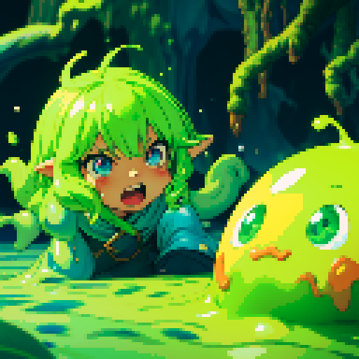 slime surging up around someone, slime engulfing a hero