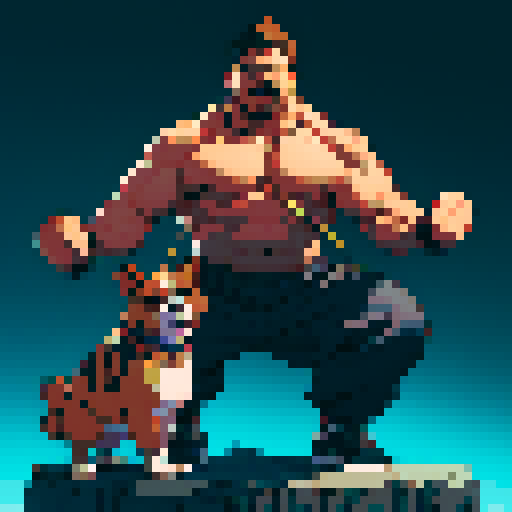 chubby dog with dumbbell