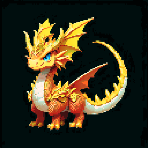 A majestic, fully grown dragon with gleaming scales and powerful wings. It has a wise and regal expression, with large horns and a long, spiked tail. Its eyes are filled with ancient knowledge, and it exudes an aura of strength and authority. No background.
