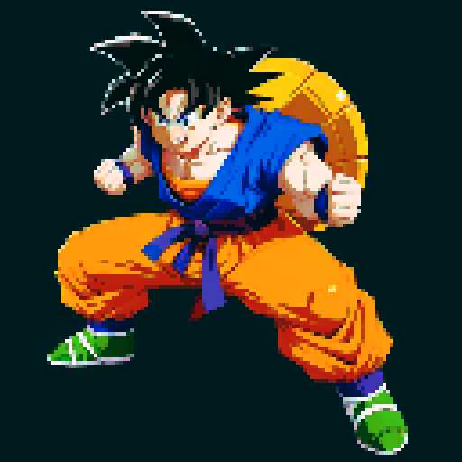 Create Goku from Dragonball Z in the style of TMNT Shredders Revenge. In an idle fighting stance.