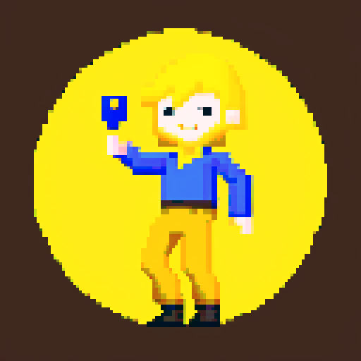 yellow smiling crescent in brown pants