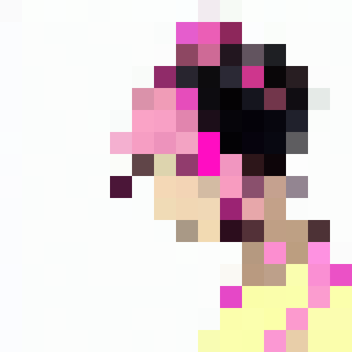 Pink-haired anime girl leaps through a vibrant, neon-lit metropolis teeming with monumental skyscrapers and bustling crowds.