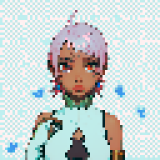 Teenage black girl with pink hair and orange eyes