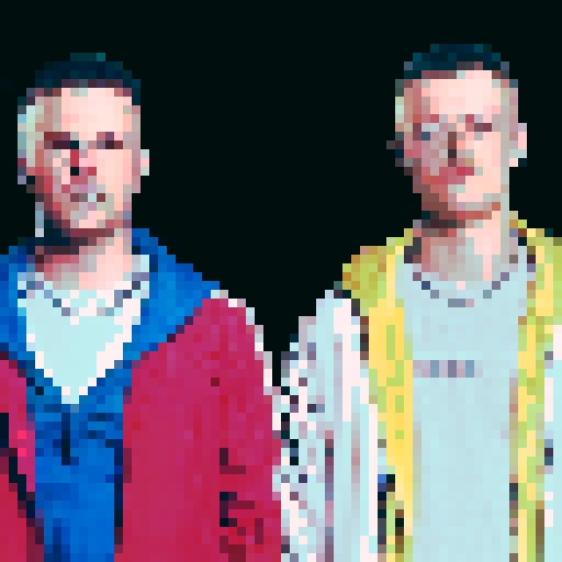 Cobbled streets winding through vibrant, colorful buildings with a breathtaking view of the river in the background, all captured in a pixel art style using sRGB colors