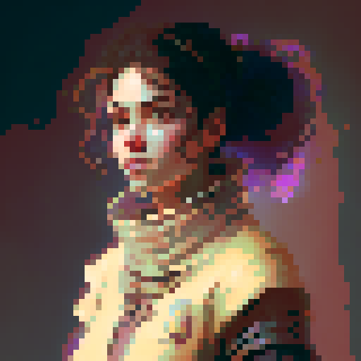 tavern keeper woman portrait, simple young woman with flowing brunette hair, vibrant eyes, and rosy cheeks wearing worn-out drapes in a medieval fantasy RPG style