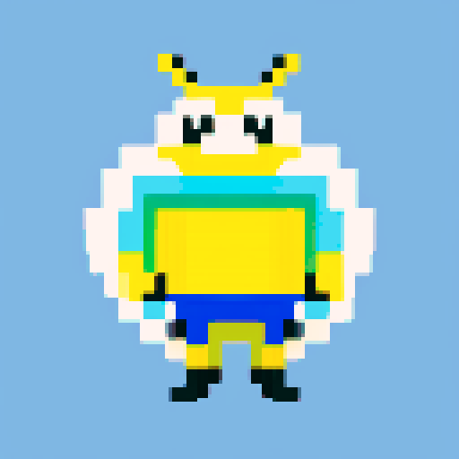 antropomorphic smiling bee, blue pants