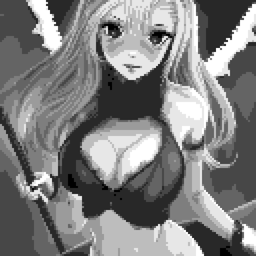 lustful succubus, skin tight lace, deep v-neck crop top, demonic scythe, pixel art, sRGB