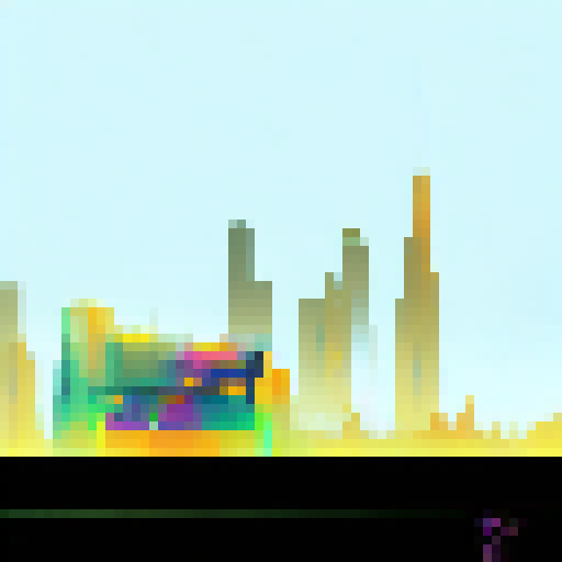 Pop Art meets Graffiti in a bustling, neon-lit cityscape of skyscrapers and street vendors.