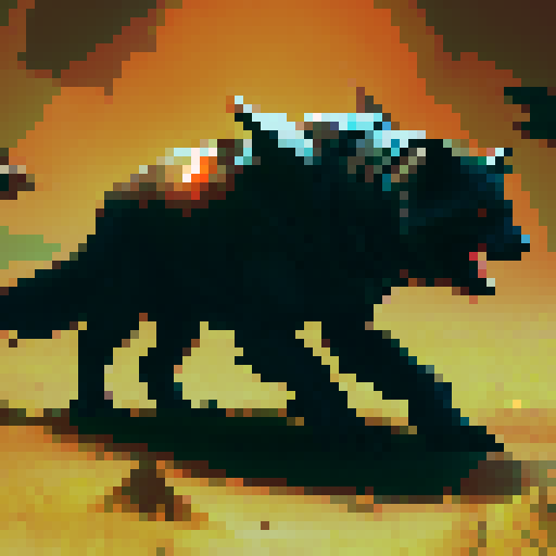 Full body shot of wolf with red glowing eyes, razor sharp teeth, drooling and preparing to attack in a field on a cloudy day