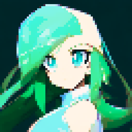 A green haired anime girl with blue eyes