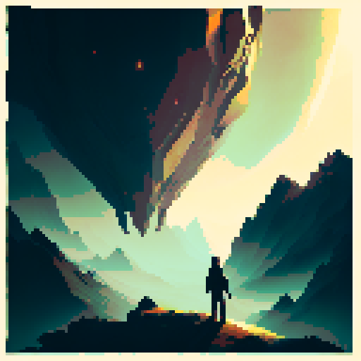 A stylized, minimalist illustration. 

Gray-haired and blue-eyed, the asocial and lonely figure stood atop a mountain peak, basking in the euphoric glow of the setting sun.