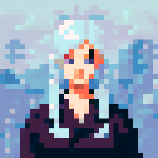 Bust of a strong stoic female swordswoman from Japan. White hair. Ponytail.