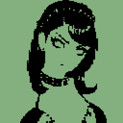 busty greaser goth girl, with long hair, eyeliner, lipstick. wearing bikini, studded collar. Posing for a whole head portrait, avatar photo. vibrant sRGB colors, pixel art, edgy aesthetic