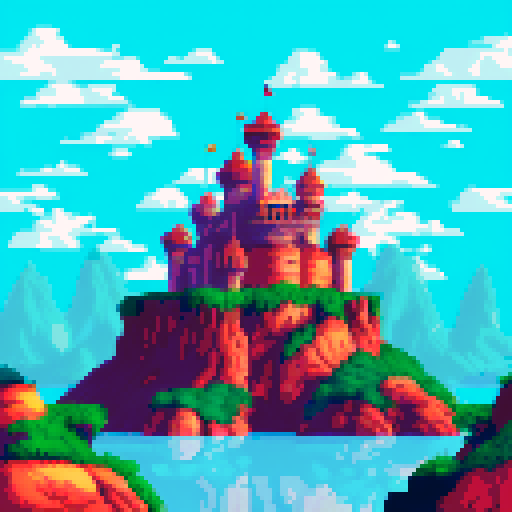 flat land, opposing fortresses, sRGB, pixel art, background, landscape