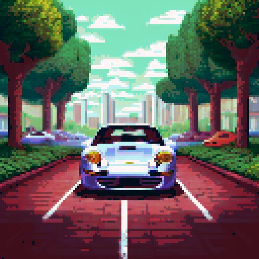 Photorealistic whole Porshe 911, three-quarter view, right front wheel, clean background, sRGB colors, pixel art style
