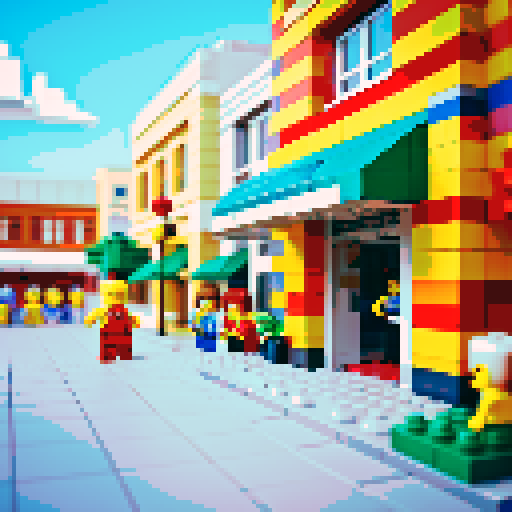 In front of the Lego store in the summer evening