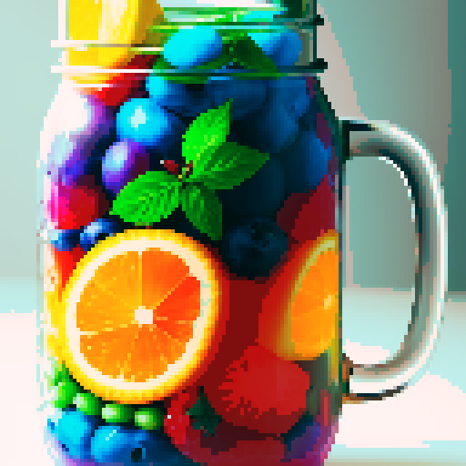 mason jar with rainbow drink and fruits inside