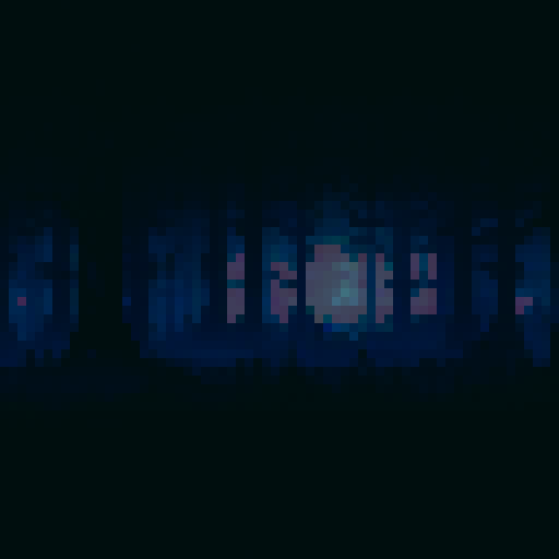 Towering trees with crooked branches, casting ominous shadows over a murky forest floor of dark green and black, rendered in vivid pixel art as a hauntingly beautiful sRGB landscape background