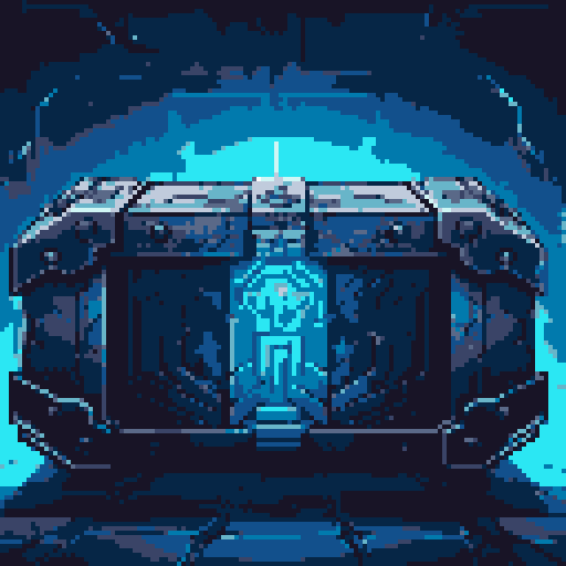 mystery box, stone, metall, shiny, pixel art, sRGB, vibrant colors, glowing lights, intricate patterns
