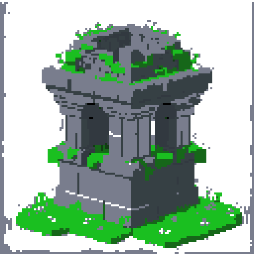 2d grey stone well in an ancient english style. Old and crumbling but still upright. Green vines crisscross it. Usable as an asset (clear, thick lines and a white background). Put a black stroke around the composition