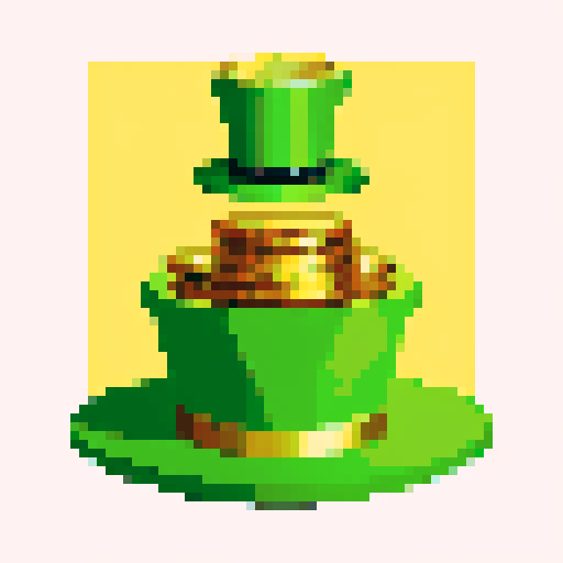 green top hat with gold coins inside the top hat