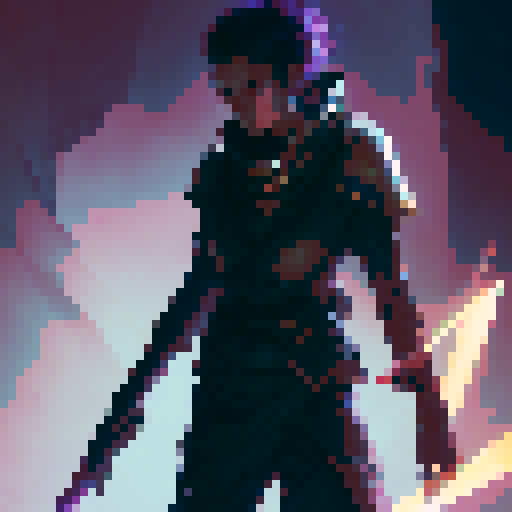 female swordsman, tall and confident, wielding a sword of light, otherworldly space monster shrouded in darkness, a scene straight out of a captivating fantasy RPG like Phantasy Star, about to save the universe