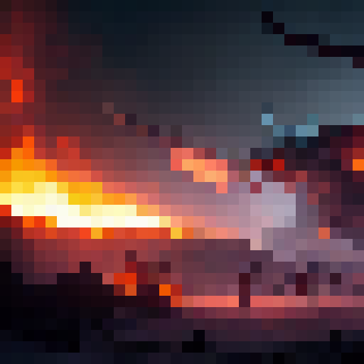 Flaming swords clash amidst a smoldering wasteland, where dragons soar above armored knights in this epic fantasy RPG scene.