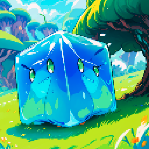 Blue Slime cube, Gelatinous cube, giant Slime, boss fight, grasslands