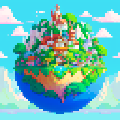 Studio Ghibli's enchanting, whimsical world, rendered in vivid, vibrant colors with delicate brushstrokes, showcasing fantastical creatures, lush landscapes, and ethereal, floating islands, all beautifully translated into mesmerizing pixel art in the sRGB color space