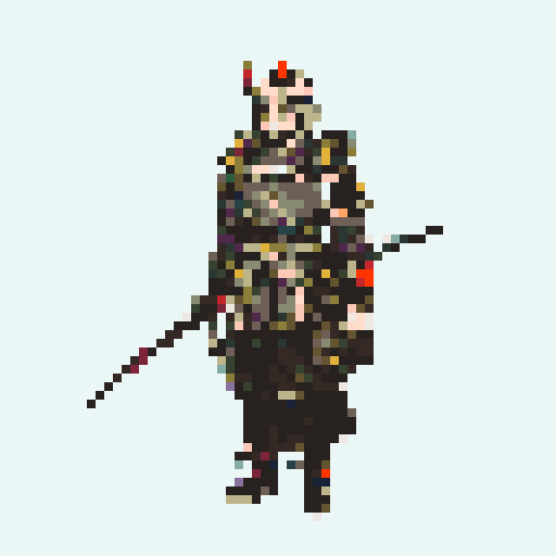 historically accurate muromachi samurai in traditional armor, roguelike rpg full-body sprite