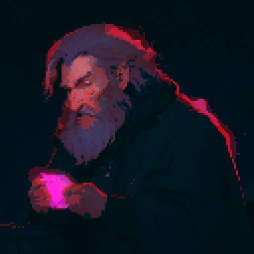 Old man with a long, flowing white beard, wearing a tattered cloak and holding a weathered staff, standing in front of a majestic castle surrounded by mystical creatures and a vibrant, otherworldly sky