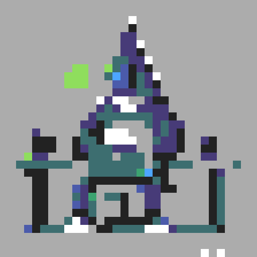 shark, desk, laptop, typing, game icon, 32x32 pixel art, sRGB, skill art, close up, portrait