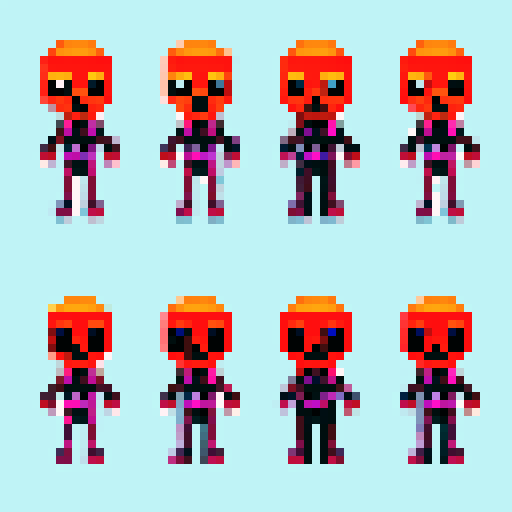 skull character sprite set, running animation, pixel art, sRGB