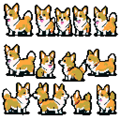 9 cute corgi dog sprites 
