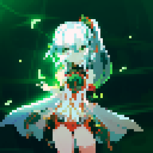 Asuka, fiery red hair, intense gaze, pixel art, vibrant colors, dynamic pose, sRGB