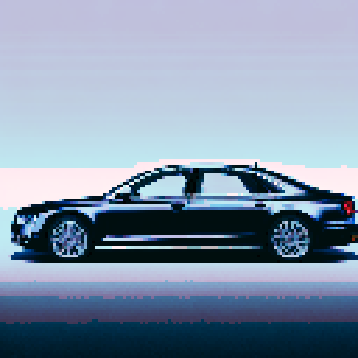 photorealistic Audi A8, centered, three quarter view, clean background, pixel art, sRGB