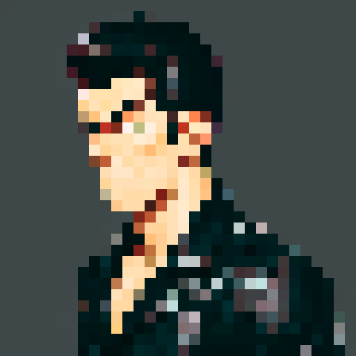 Muscular, tough greaser man with a pompadour hairstyle, wearing a motorcycle jacket, pixel art, sRGB colors, portrait, face avatar