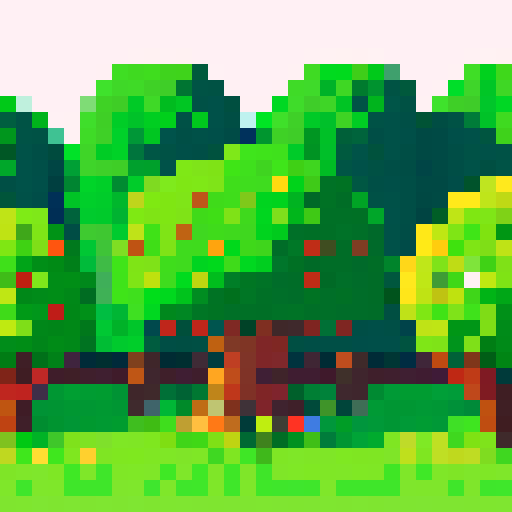 Bush, lush, vibrant, cozy, pixel art, sRGB