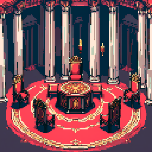 royal council, throne, columns, building, inside, block, discussion table, table
