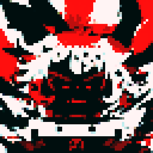 demon slayer, intense gaze, fiery red eyes, sharp fangs, determined expression, flowing black hair, anime style, pixel art, close up, character portrait