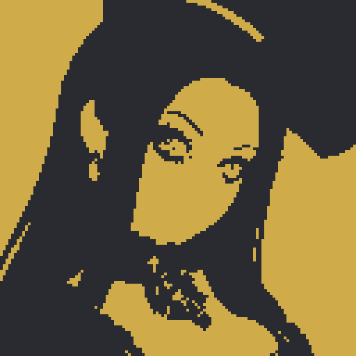 busty goth, cute goth girl,  beauty photo, glamour shot, avatar portrait, anime character, pixel art. 2 color