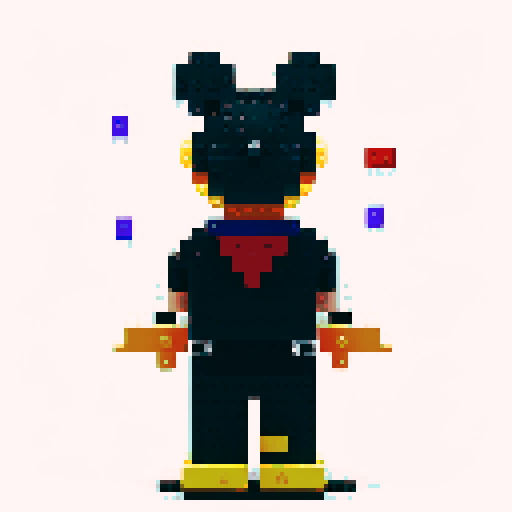micky mouse, pixelated, LEGO, vibrant colors, blocky, square pixels, retro style, playful, sRGB
