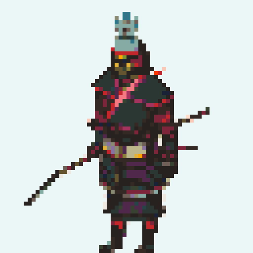 historically accurate muromachi samurai in traditional armor, roguelike rpg full-body sprite