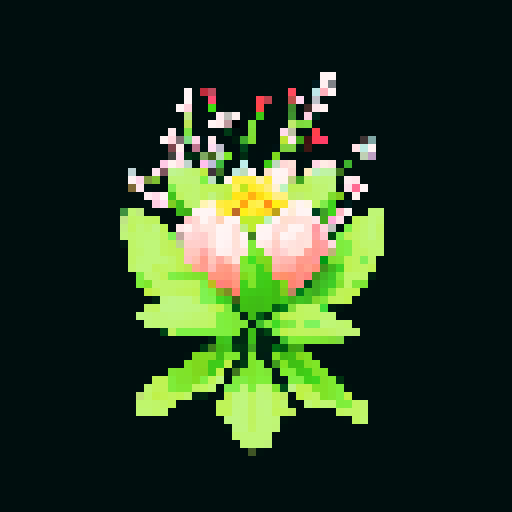 A beautiful, flower-adorned creature with vibrant petals, delicate wings, and a graceful appearance. It emits a faint floral fragrance and has a serene expression. No background.
