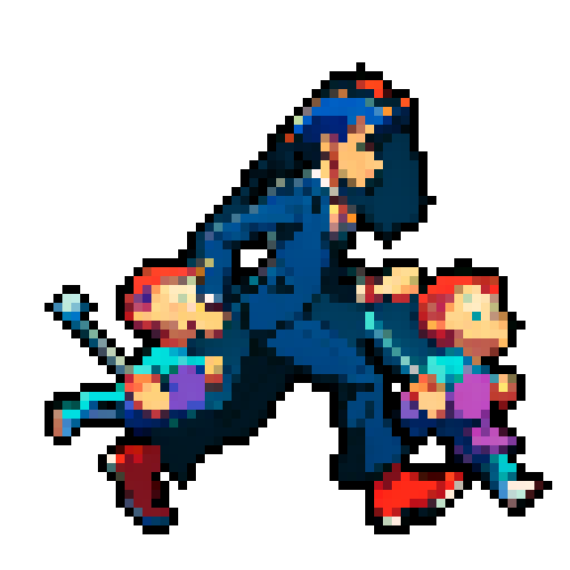 A full body character, an economist wearing a suit, megaman style, retro, from the side, running