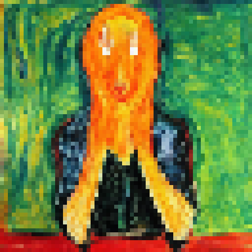 Munch, shame, full body, bright colors