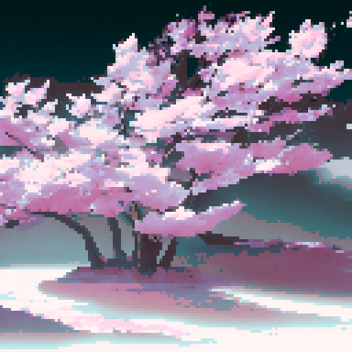 A pale, ethereal figure floats amidst cascading cherry blossom petals, holding a scythe with intricate engravings and wearing a flowing black robe with golden trimmings