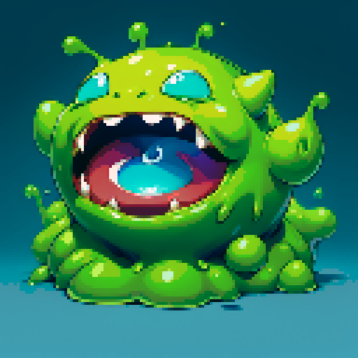 hungry slime, gelatinous slime, slime monster, mouth open, hungry