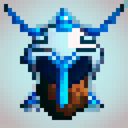 Icy blue and silver frost mage helmet adorned with a menacing pointy crown, rendered in crisp 32x32 pixel art as a game asset
